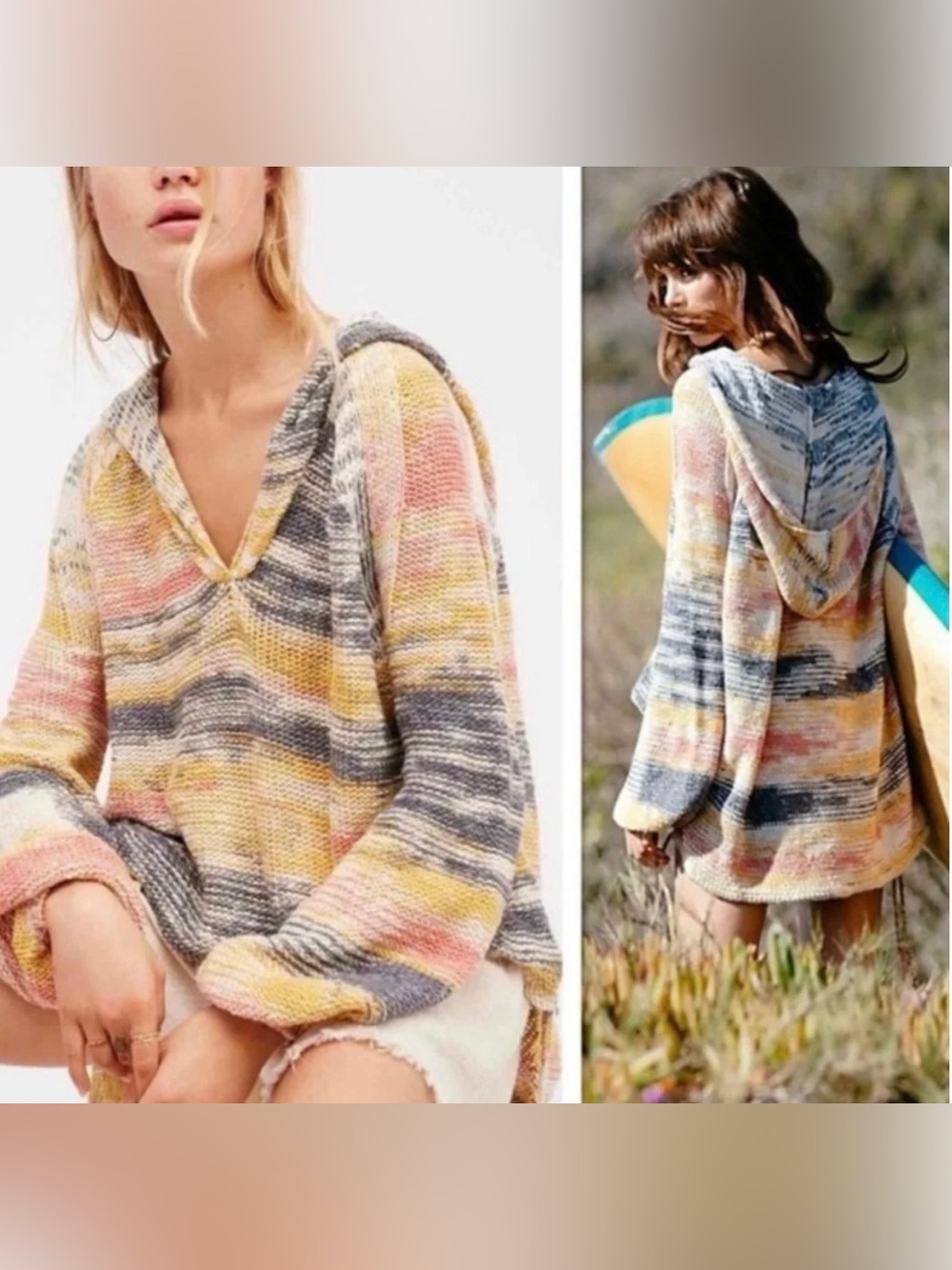 Free People Snowcone Knit Sweater Hoodie Oversized Women's XS